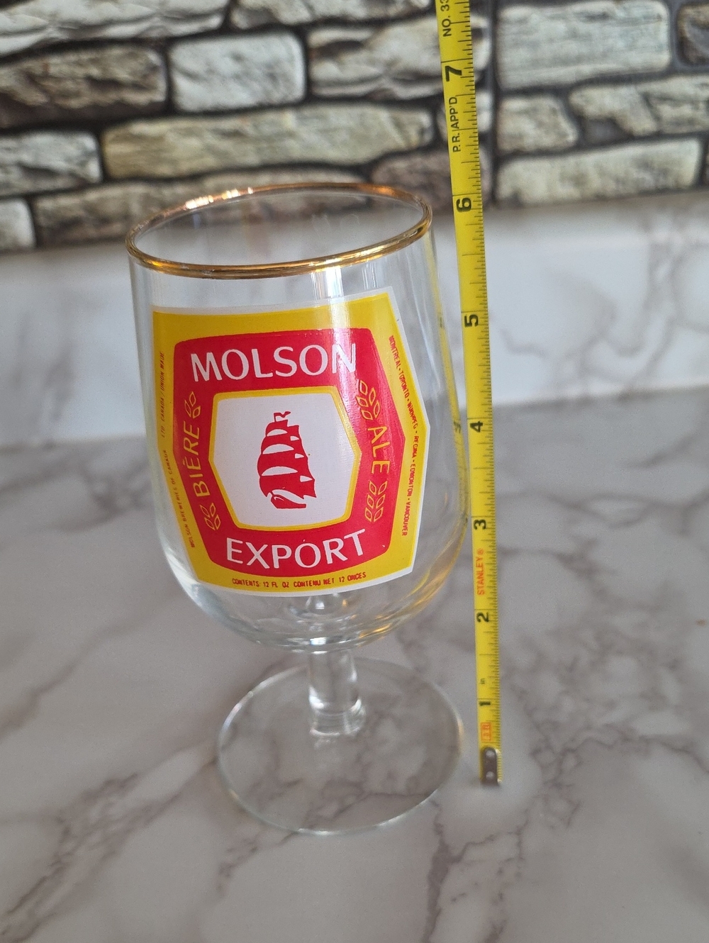 Molson Export Vintage Stemmed Pedestal Beer Glass w Gold Tone Rim - Picture 6 of 10